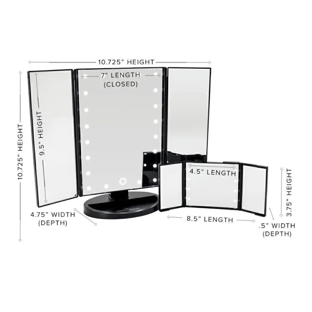 Impressions Vanity Touch and Go Trifold Mirror Bundle in Matte Black